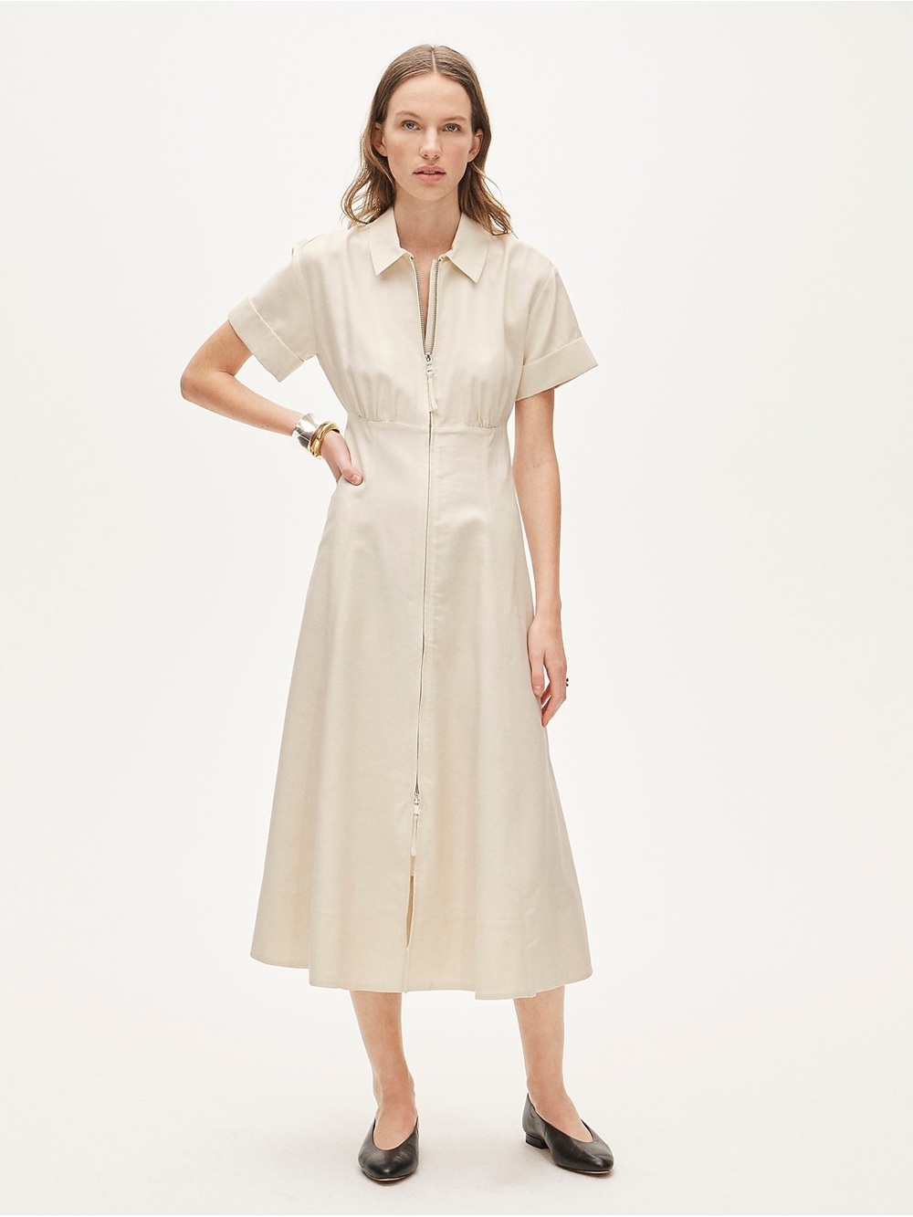 NWT J.Crew Zip-Up Shirt Dress Gramercy Linen Blend Sandy Hay 12T FLAWED